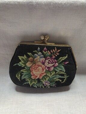Vintage And Beautiful Petit Point Tapestry Embroidered Change Purse